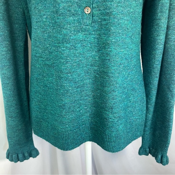 Sundance Catalog Women’s Edwina Henley Sweater Pacific Teal Green Ruffle Size XL - Picture 4 of 9
